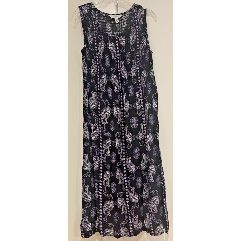 Croft & Barrow Sundress Womens Petite Small Black Purple Sleeveless Dress NEW